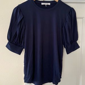 FRAME navy puff sleeve knit top